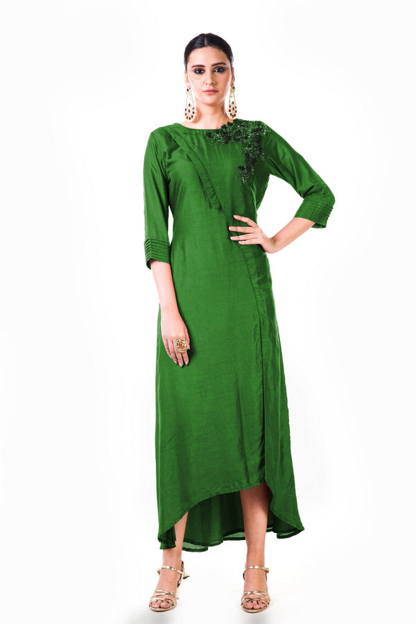 Hand Embroidered Green Bem Silk Tunic