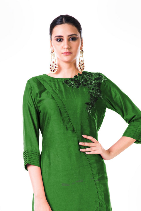 Hand Embroidered Green Bem Silk Tunic