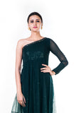 Single Shoulder Bottle Green Sequin Layered Dress