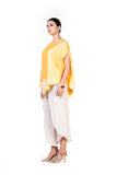 Embroidered Yellow Cape Top With An Off-White Tulip Pant