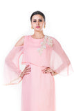 Embroidered Blush Pink Cold Shoulder Cape Style Gown