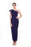 Hand Embroidered Single Shoulder Ruffle Sleeves Purple Gown