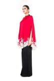 Embroidered Red Tasseled Cape