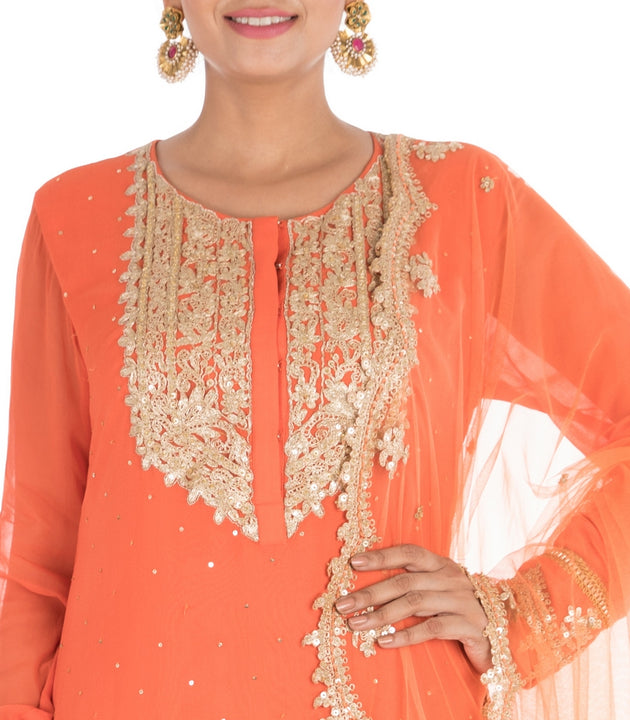 Hand Embroidered Salmon Suit
