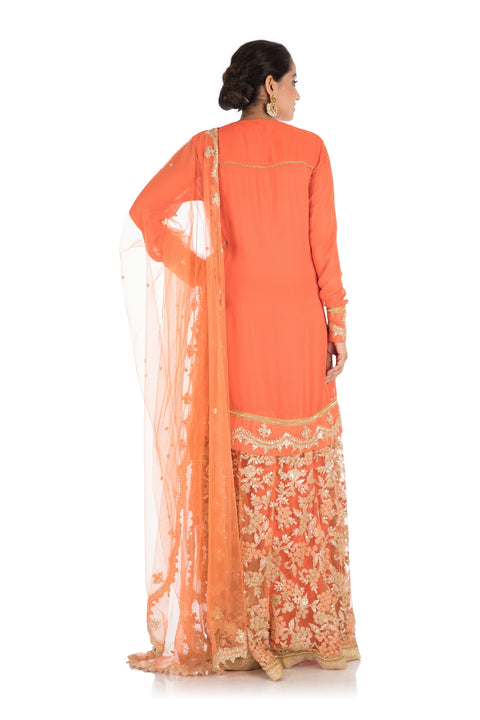 Hand Embroidered Salmon Suit