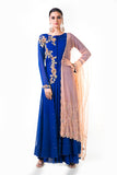 Blue Georgette Suit With Chiffon Sharara And Orange Dupatta