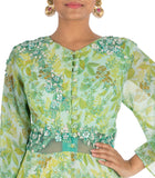 Fern Green Printed Gown With Cut Sleeves