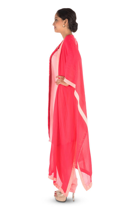 Overlaping Sweet Pink Suit Set With Dhoti Pants