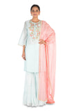 Hand Embroidered Powder Blue Three Layer Sharara Set.