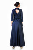 Hand Embroidered Sequins Navy Blue Silk Panel Dress