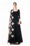 Black Ari Dress With Ari Work Net Dupatta