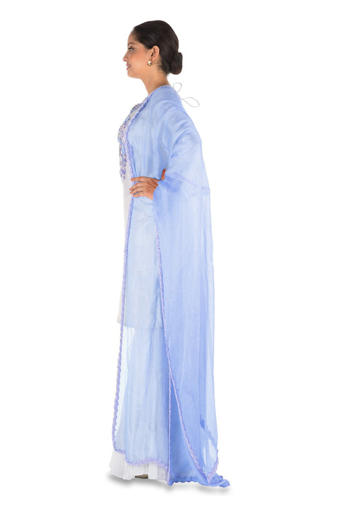 Hand Embroidered Off White Three Layer Sharara Set.