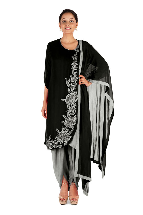 Overlaping Black Suit Set With Dhoti Pants