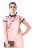 Peach Draped Dhoti With Shaded Palla & Patta Work Croptop