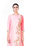 Hand Embroidered Peach Tie Up Gown
