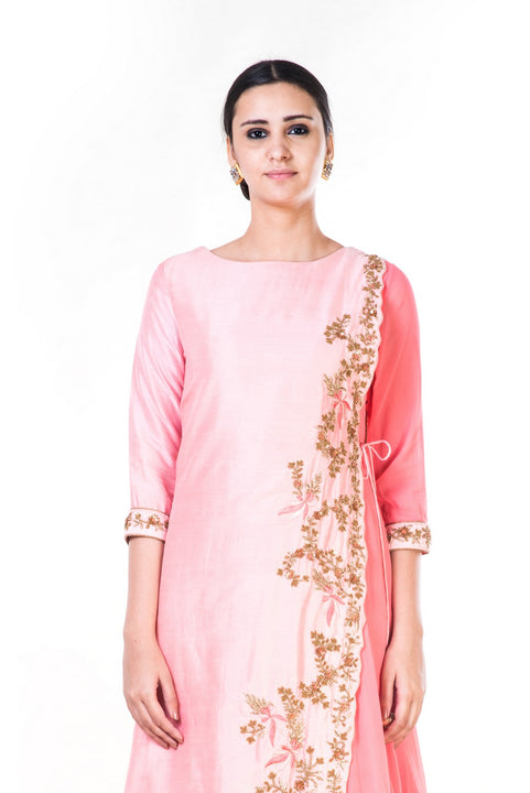 Hand Embroidered Peach Tie Up Gown