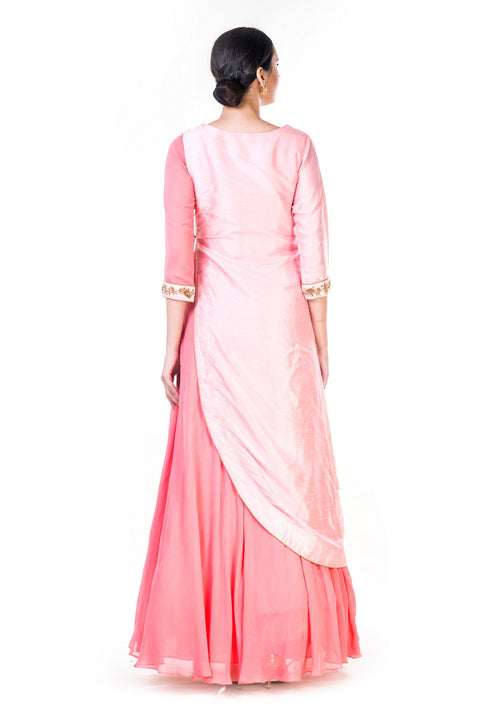Hand Embroidered Peach Tie Up Gown