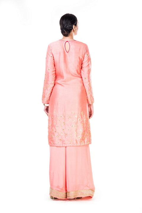 Hand Embroidered Peach Gota Work Palazzo Suit Set