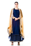 Navy Blue Double Layer Dress With Beige Dupatta