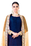 Navy Blue Double Layer Dress With Beige Dupatta