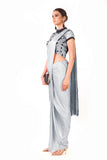 Grey Draped Dhoti With Shaded Palla & Patta Work Croptop