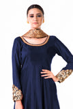 Blue Bem-Silk Kali Dress With A Black Velvet Dupatta