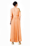 Hand Embroidered Peach Overlapped Yoke Pleated Dress