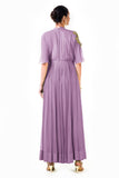 Hand Embroidered Lavender Overlapped Yoke Pleated Dress