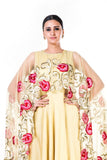 Embroidered Yellow Gown With A Floral Work Cape