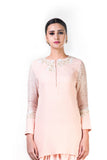 Embroidered Blush Peach Gota Work Top And A Draped Skirt