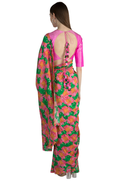 Masaba Pink Savannah Print Sari & Two Tone Pink Blouse Piece