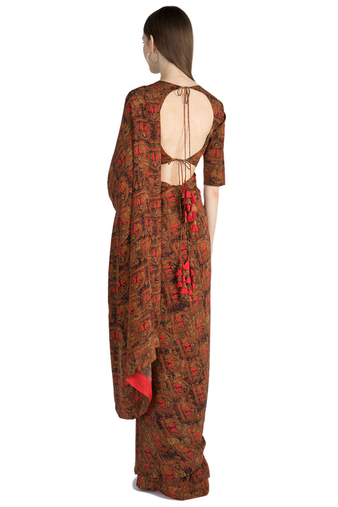 Masaba Ethnic Indian Red A Royal Affair Sari With Blouse Piece  - MAW19418