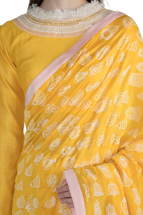 Masaba Yellow Gulshan Print Yellow Sari With Blouse Piece