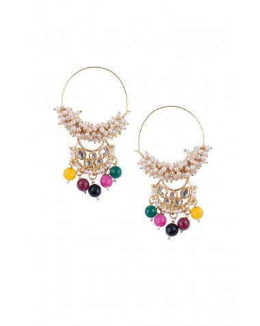 Pearl And Kundan Hoops - MRR212