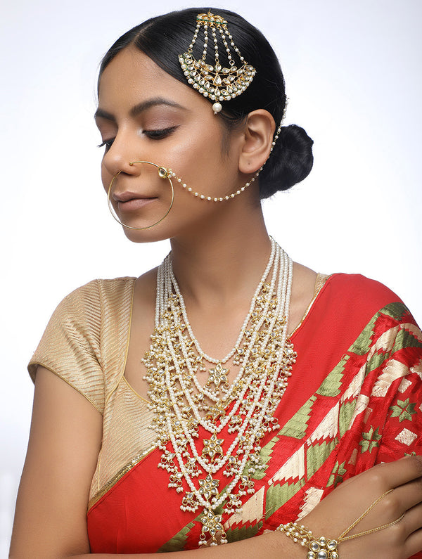 Kundan Layered Neckpiece With Naath & Jhumaar - MRR81