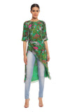 Masaba Gupta Indian Designer Basil Green Unicorn Meadow Cut Ruched Tunic Top -MSS19308