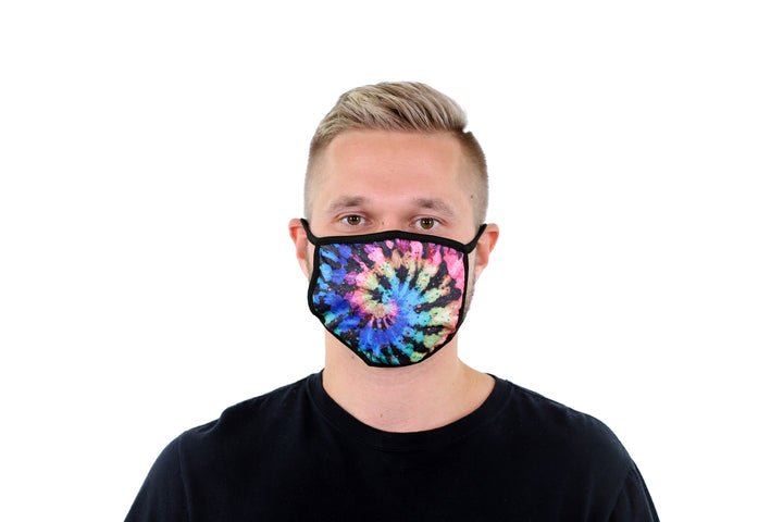 3 Pk Premium Tie Dye Print Reusable Face Mask Unisex Breathable Washable 2 Layer Ice Silk and Cotton Fabric