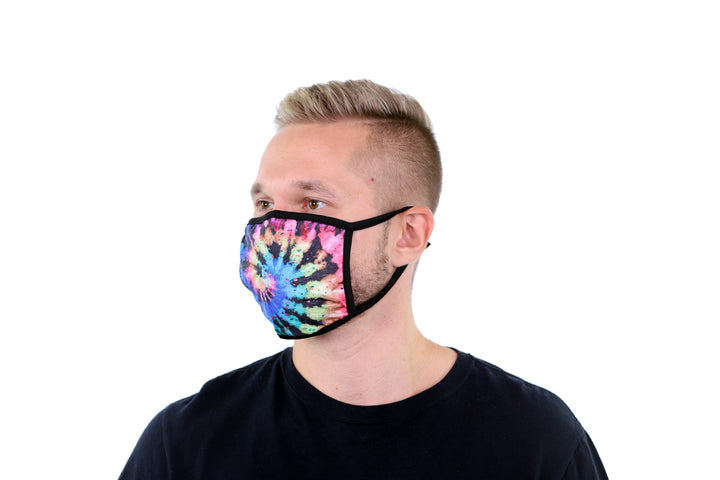 3 Pk Premium Tie Dye Print Reusable Face Mask Unisex Breathable Washable 2 Layer Ice Silk and Cotton Fabric
