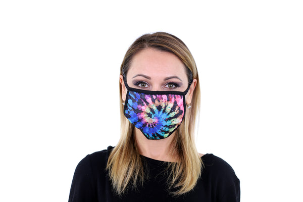 3 Pk Premium Tie Dye Print Reusable Face Mask Unisex Breathable Washable 2 Layer Ice Silk and Cotton Fabric