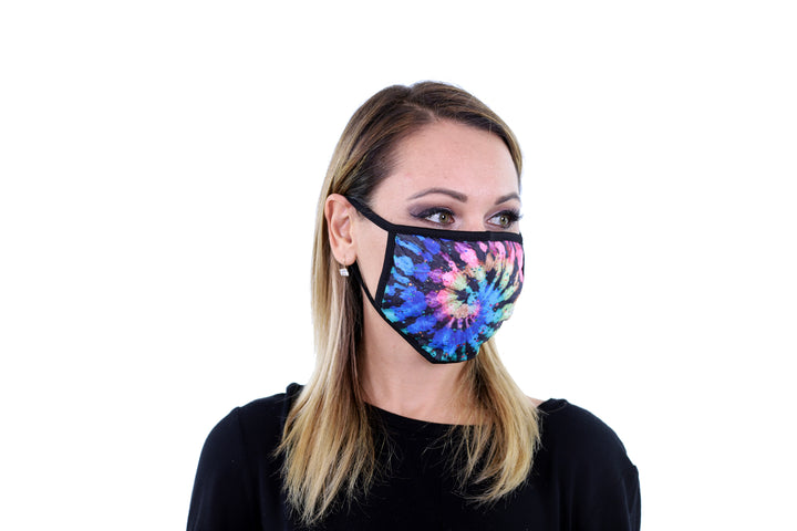 3 Pk Premium Tie Dye Print Reusable Face Mask Unisex Breathable Washable 2 Layer Ice Silk and Cotton Fabric