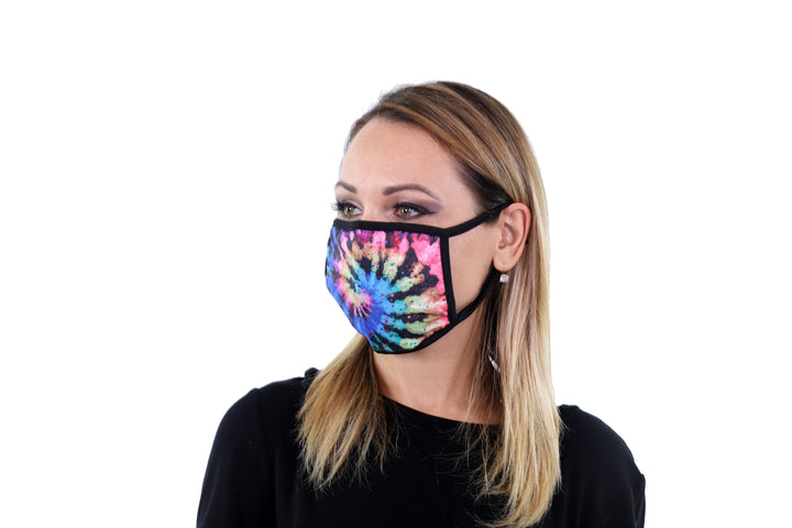 3 Pk Premium Tie Dye Print Reusable Face Mask Unisex Breathable Washable 2 Layer Ice Silk and Cotton Fabric
