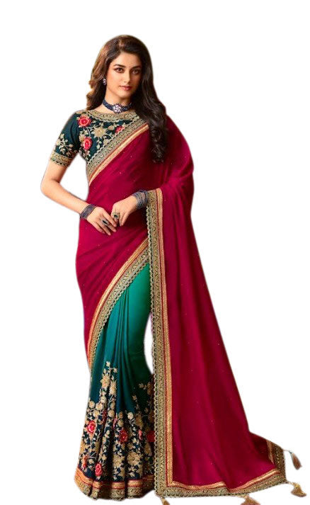 Festival Indian Traditional Green and Pink Pre-Pleated Ready-Made Sari-OJL-9098
