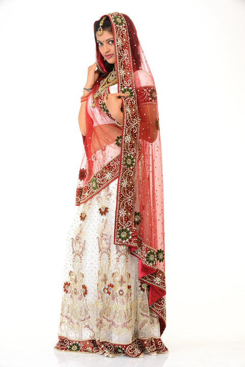Simply Beautiful Red and White Wedding Lehenga Choli-SNT11142