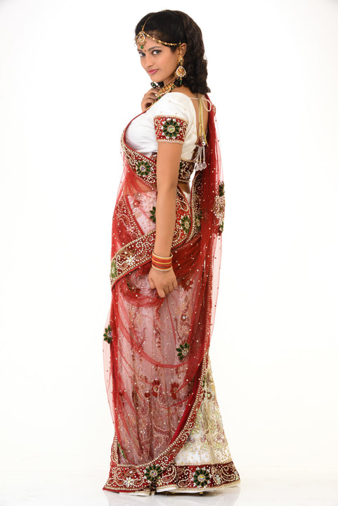 Simply Beautiful Red and White Wedding Lehenga Choli-SNT11142