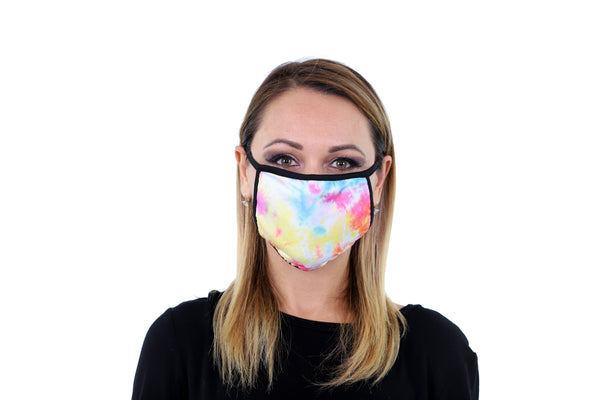 3 Pk Deluxe Tie Dye Print Reusable Face Mask Unisex Breathable Washable 2 Layer Ice Silk and Cotton Fabric