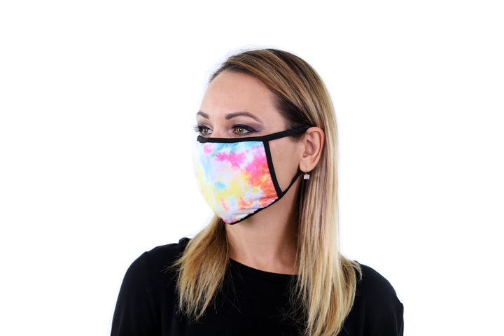 3 Pk Deluxe Tie Dye Print Reusable Face Mask Unisex Breathable Washable 2 Layer Ice Silk and Cotton Fabric