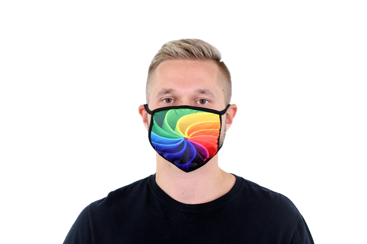 3 Pk Rainbow Swirl Printed Multi Colored Reusable Face Mask Unisex Breathable Washable 2 Layer Ice Silk & Cotton Fabric