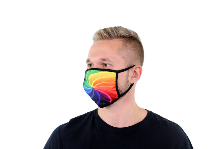 3 Pk Rainbow Swirl Printed Multi Colored Reusable Face Mask Unisex Breathable Washable 2 Layer Ice Silk & Cotton Fabric