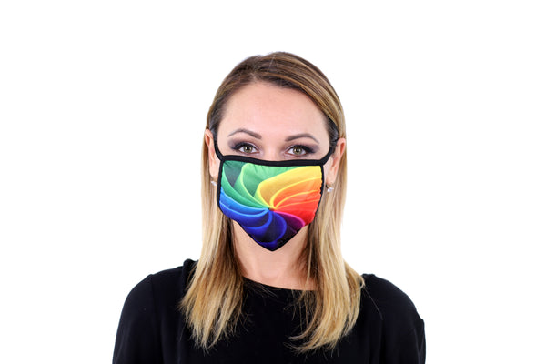 3 Pk Rainbow Swirl Printed Multi Colored Reusable Face Mask Unisex Breathable Washable 2 Layer Ice Silk & Cotton Fabric