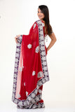 Classy Red Sari with Purple Velvet Border